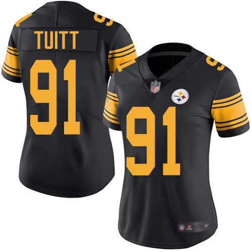 Women Pittsburgh Steelers Football #91 Limited Black Stephon Tuitt Rush Vapor Untouchable Nike NFL Jersey